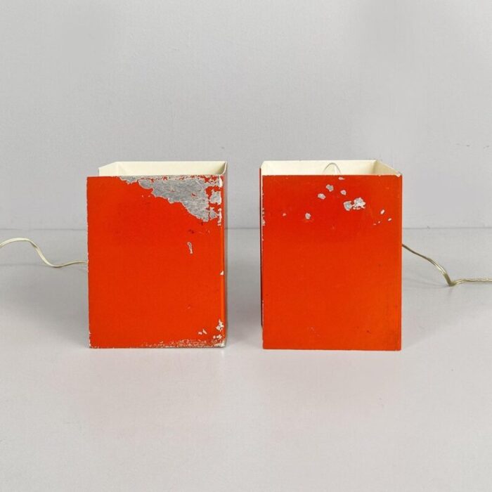 modern italian orange and white metal table lamps 1970s set of 2 2