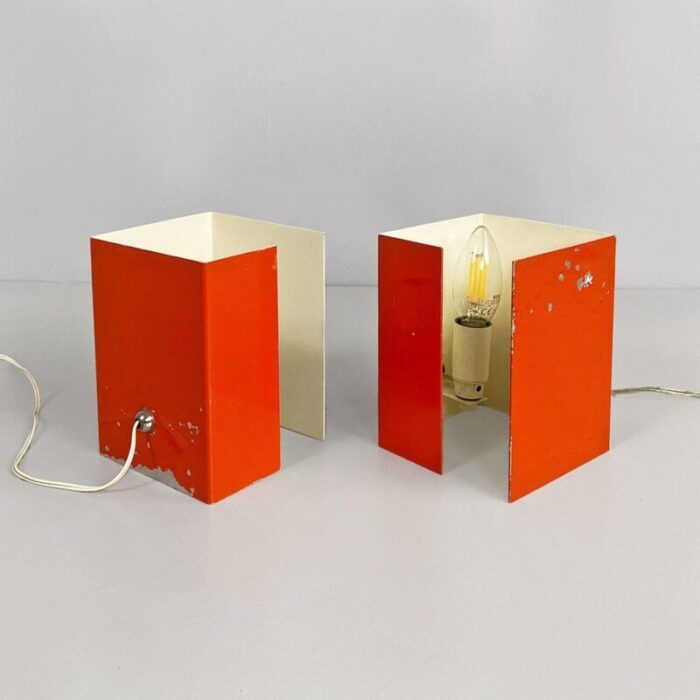 modern italian orange and white metal table lamps 1970s set of 2 3