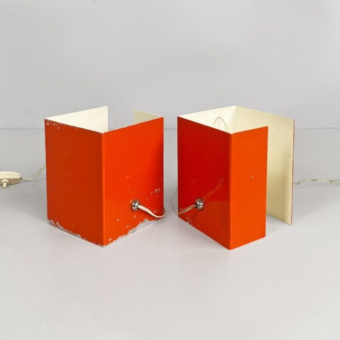 modern italian orange and white metal table lamps 1970s set of 2 4