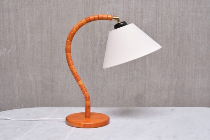 modern swedish marksloejd table lamp in beech brass linen sweden 1960s 1