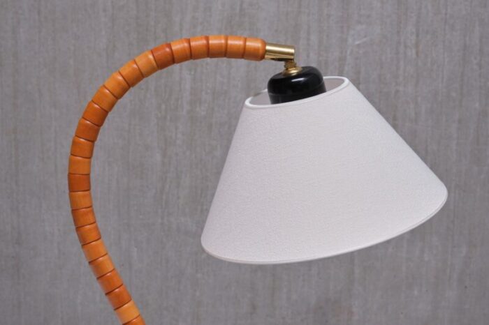 modern swedish marksloejd table lamp in beech brass linen sweden 1960s 10