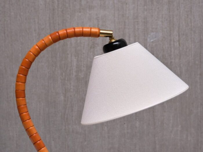 modern swedish marksloejd table lamp in beech brass linen sweden 1960s 12