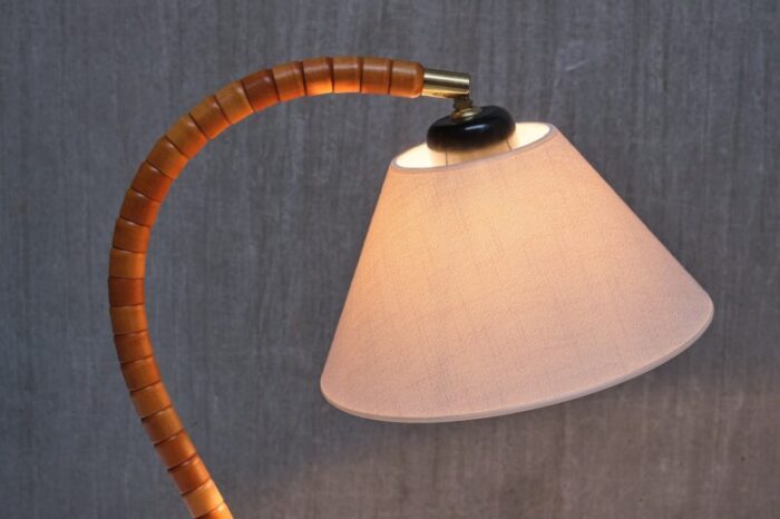 modern swedish marksloejd table lamp in beech brass linen sweden 1960s 9