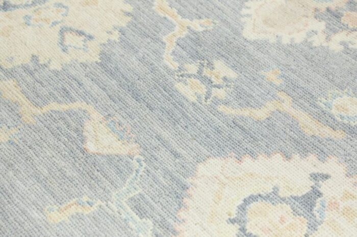 moon gray blue field multicolor handwoven turkish oushak rug 81 x 99 4105