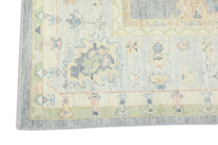 moon gray blue field multicolor handwoven turkish oushak rug 81 x 99 8701