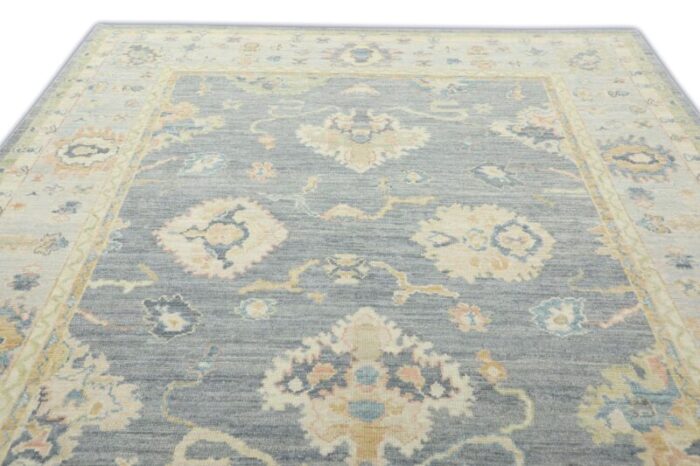 moon gray blue field multicolor handwoven turkish oushak rug 81 x 99 9267