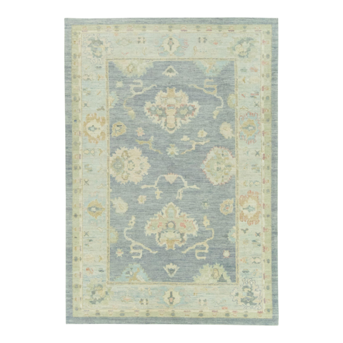 moon mist gray field multicolor handwoven turkish oushak rug 71 x 10 8642