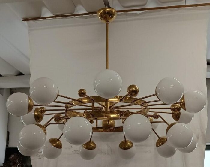 murano art glass and brass midcentury chandelier 8539