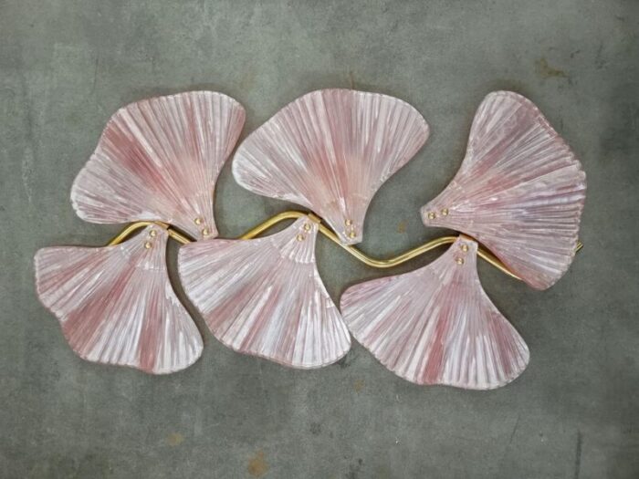 murano art glass and brass pink color wall light 1990 9699