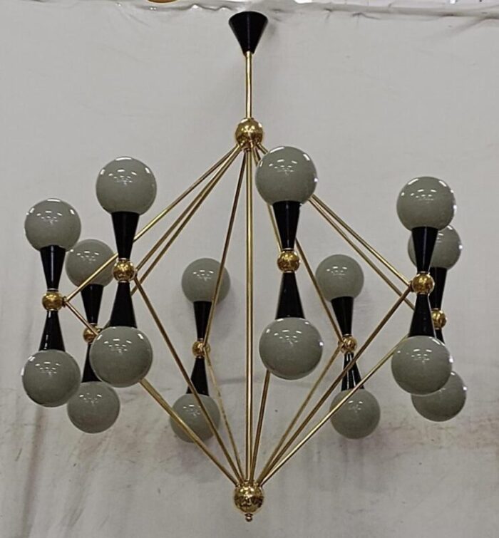 murano glass and brass grey and black chandelier 2000 5476