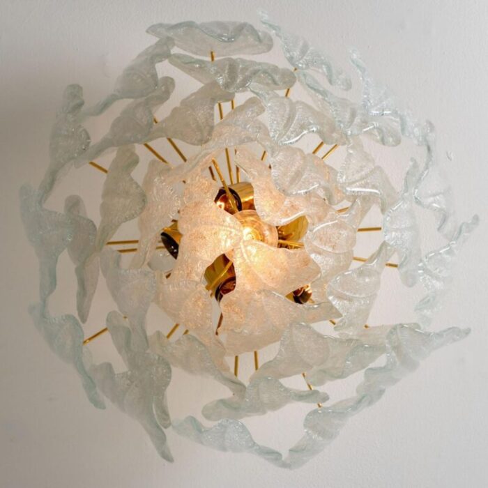 murano glass and brass leaf flush mount chandelier 1970s 10