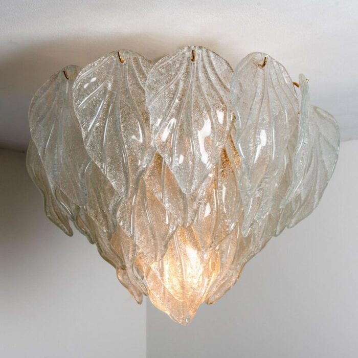 murano glass and brass leaf flush mount chandelier 1970s 11