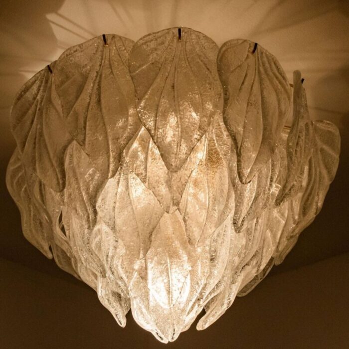 murano glass and brass leaf flush mount chandelier 1970s 12