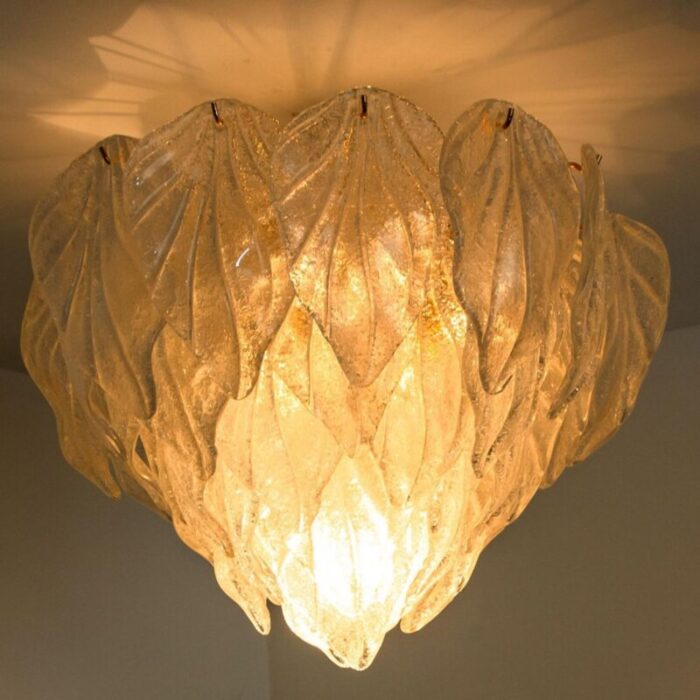 murano glass and brass leaf flush mount chandelier 1970s 3