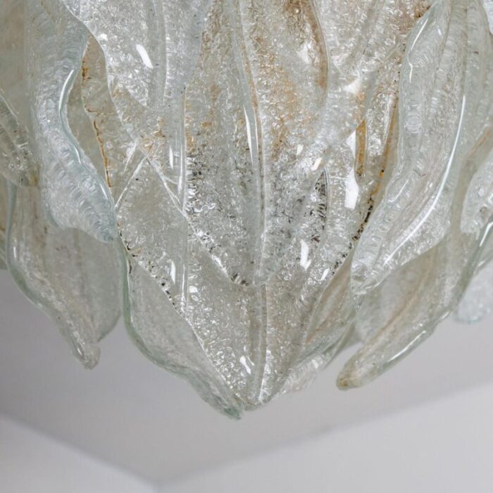 murano glass and brass leaf flush mount chandelier 1970s 4