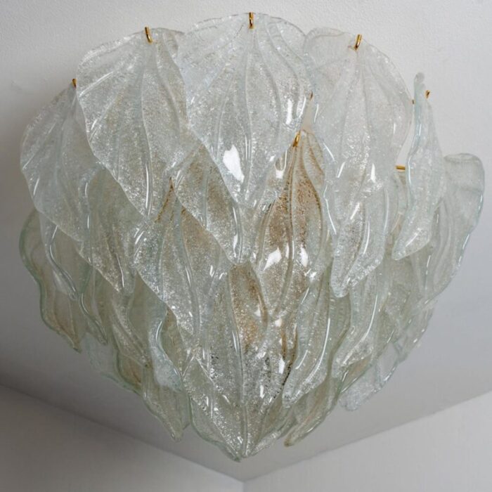 murano glass and brass leaf flush mount chandelier 1970s 8