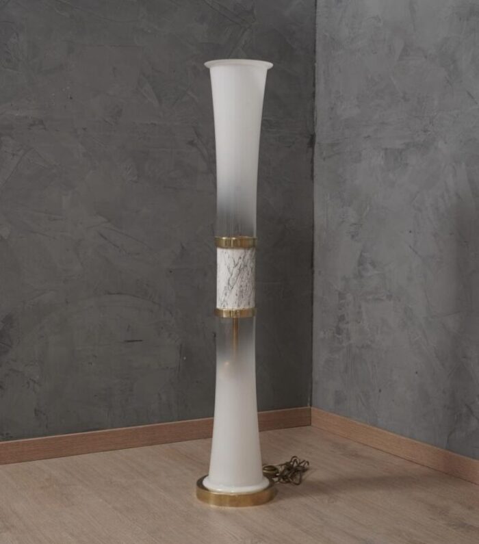 murano glass and carrara marble white floor lamp 1970 5917