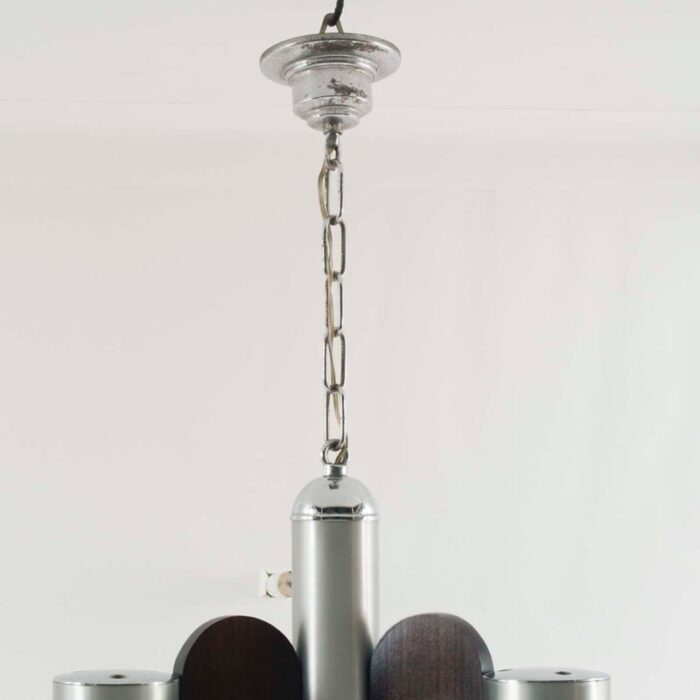 murano glass stainless steel wood pendant chandelier attributed to gaetano sciolari for mazzega 1970s 4