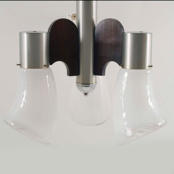 murano glass stainless steel wood pendant chandelier attributed to gaetano sciolari for mazzega 1970s 5