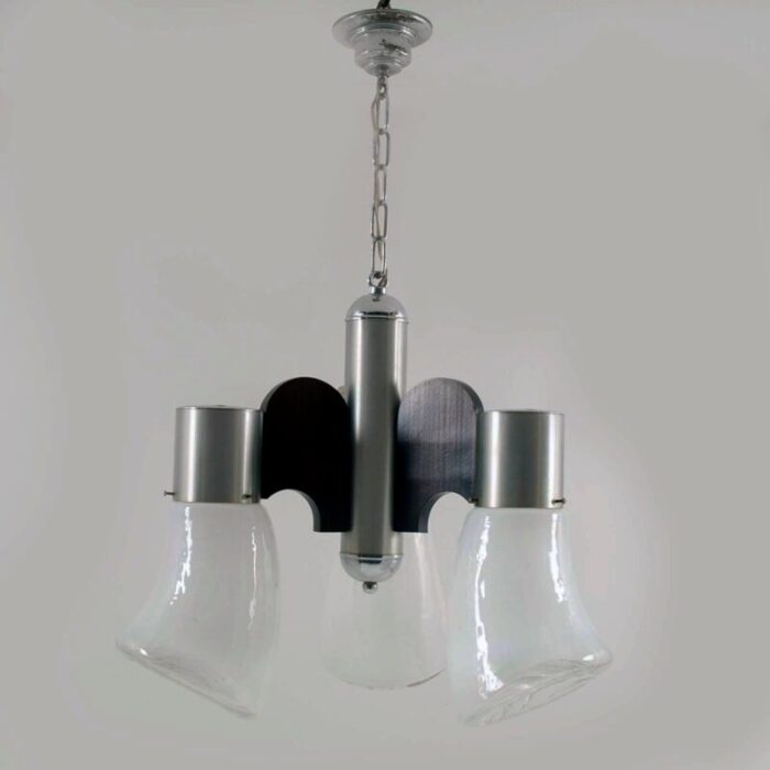 murano glass stainless steel wood pendant chandelier attributed to gaetano sciolari for mazzega 1970s 7