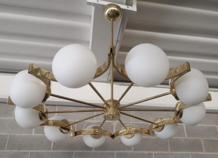 murano white glass and brass chandelier 2000s 4724