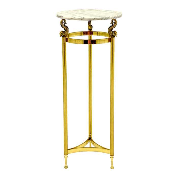 neo classical style brass dolphin and marble pedestal plant stand table 1959