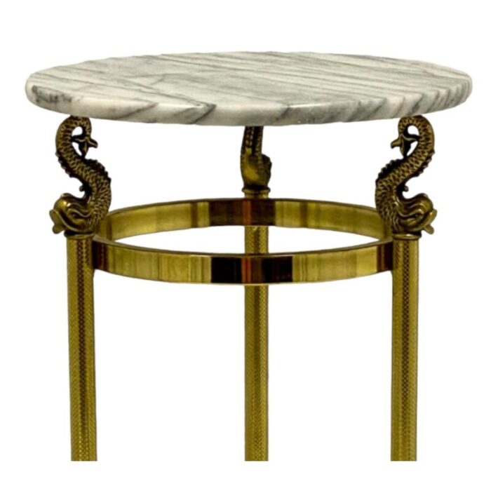 neo classical style brass dolphin and marble pedestal plant stand table 6362