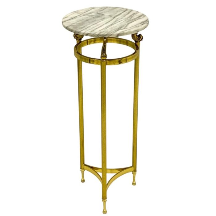 neo classical style brass dolphin and marble pedestal plant stand table 6511