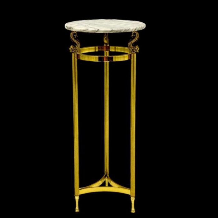 neo classical style brass dolphin and marble pedestal plant stand table 9481