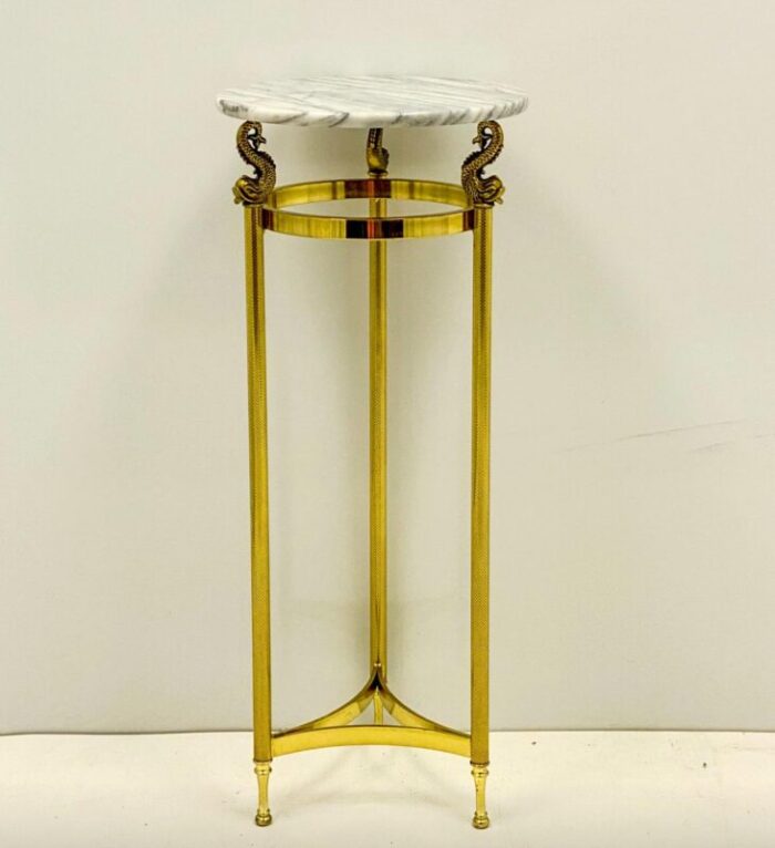 neo classical style brass dolphin and marble pedestal plant stand table 9497