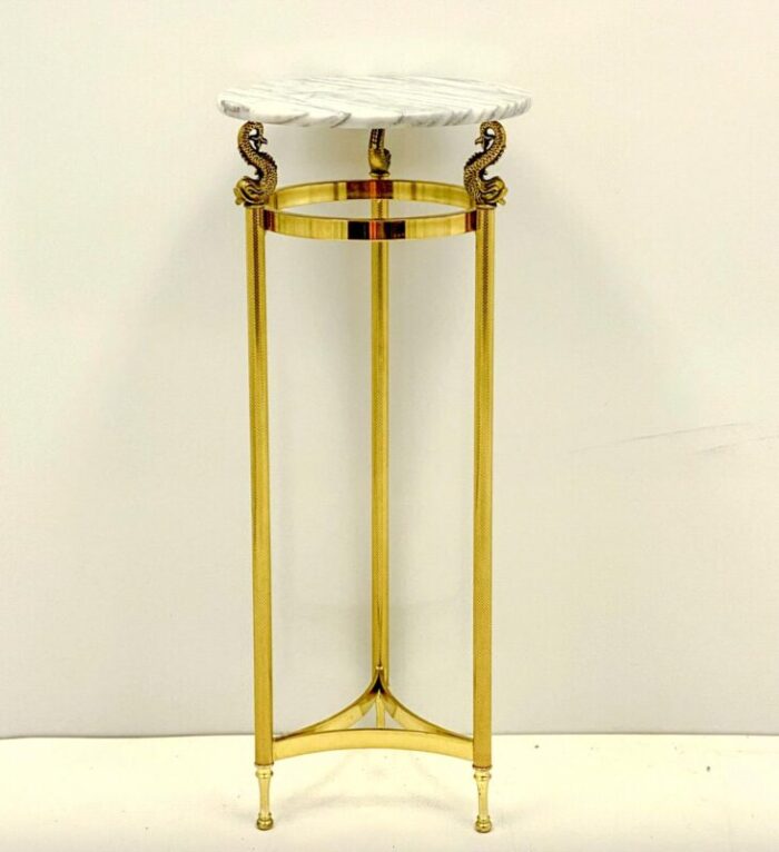 neo classical style brass dolphin and marble pedestal plant stand table 9994