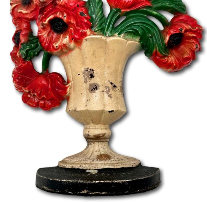 nice vintage 1930s american cast iron poppy flower doorstop by the hubley manufacturing company 0053