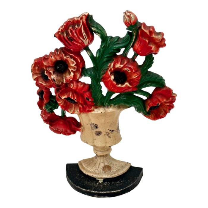 nice vintage 1930s american cast iron poppy flower doorstop by the hubley manufacturing company 7884