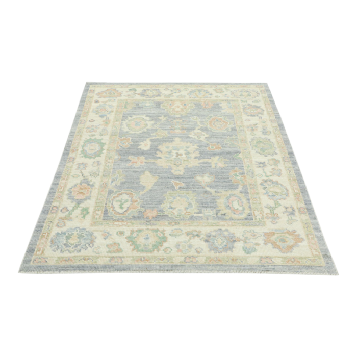 nobel ash gray field multicolor handwoven turkish oushak rug 42 x 55 3097