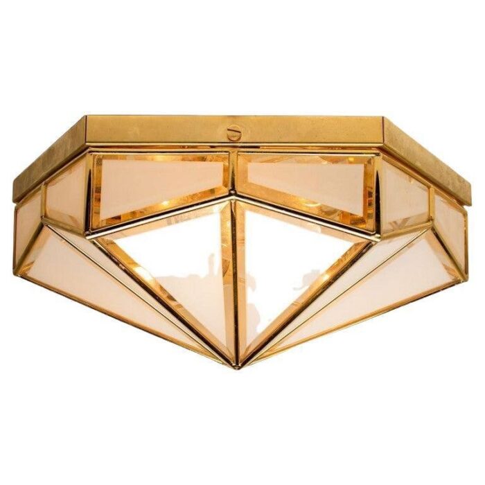 octagonal brass and glass light from glashuette limburg 1970s 1