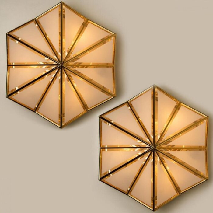 octagonal brass and glass light from glashuette limburg 1970s 4