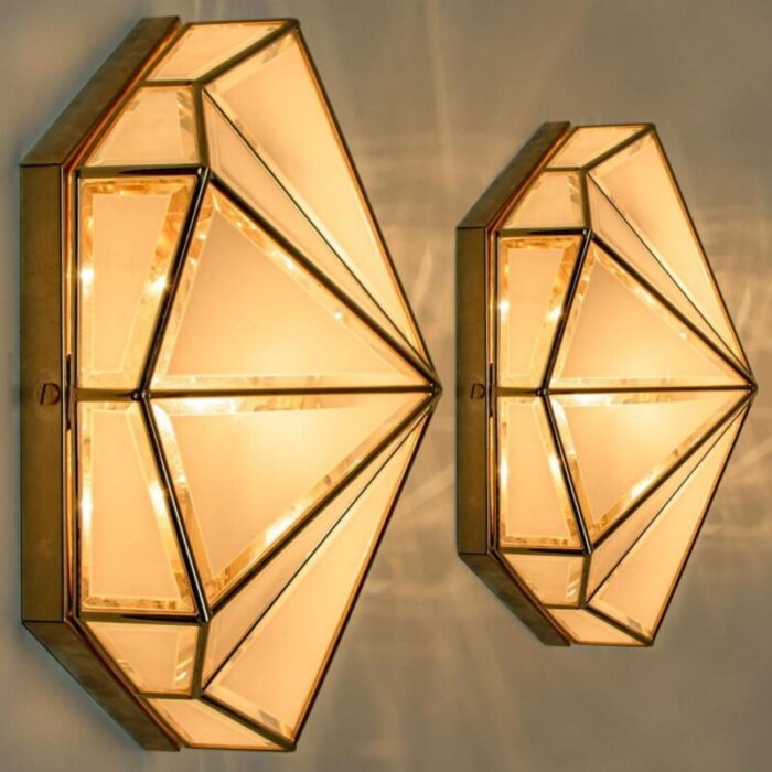 octagonal brass and glass light from glashuette limburg 1970s 6