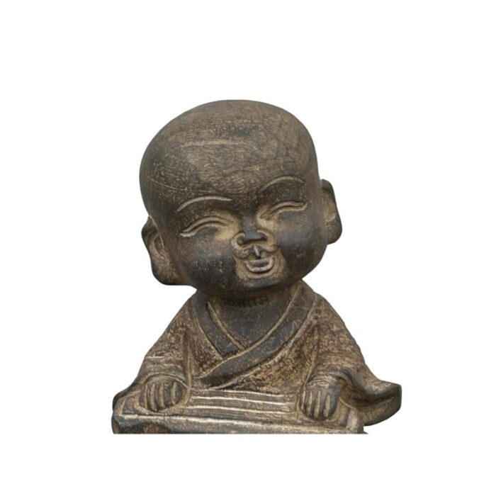 oriental gray stone little lohon monk playing zither statue 0899