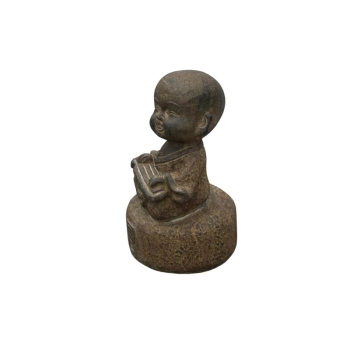 oriental gray stone little lohon monk playing zither statue 1319