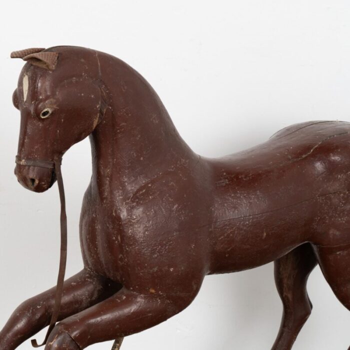 original brown painted and carved wooden horse from sweden circa 1900 0770