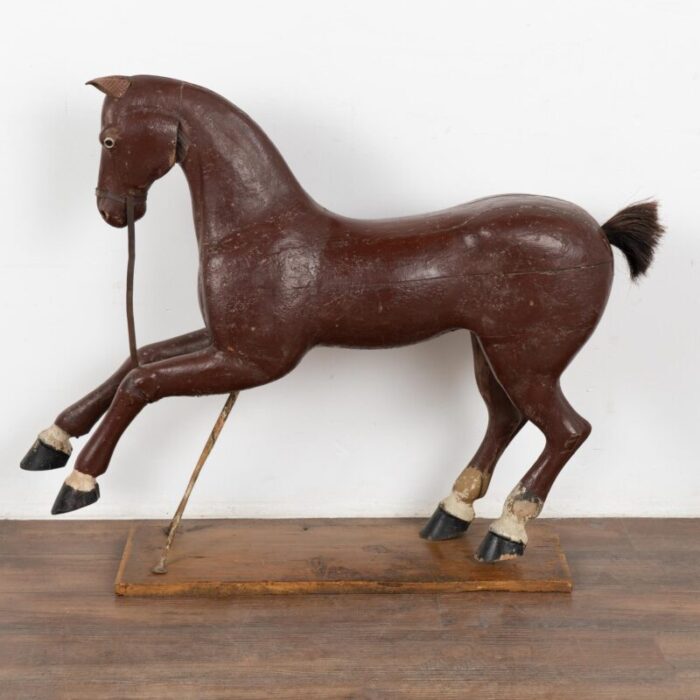 original brown painted and carved wooden horse from sweden circa 1900 2063