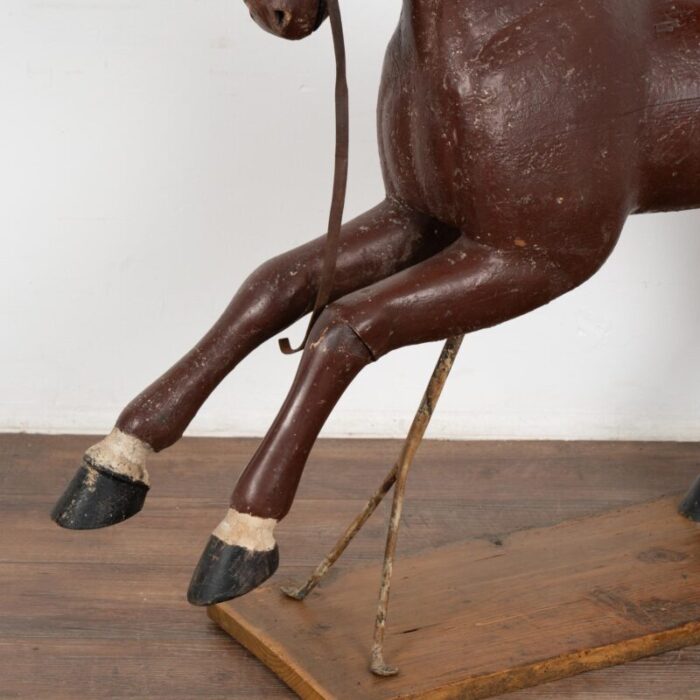 original brown painted and carved wooden horse from sweden circa 1900 3624