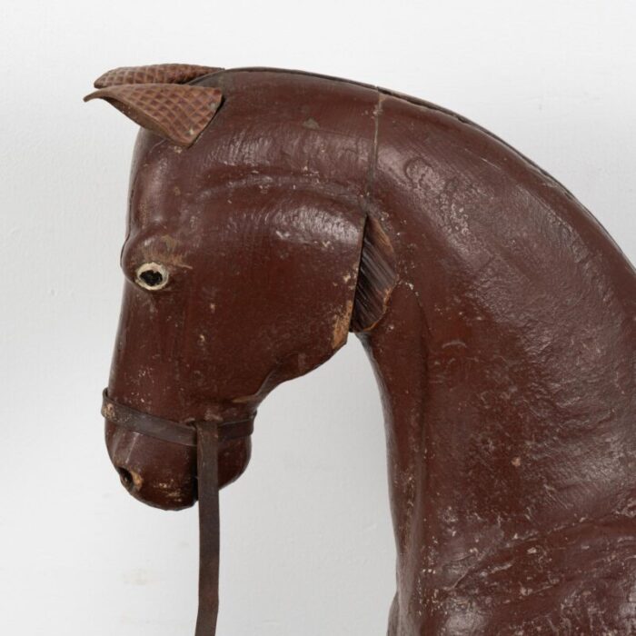 original brown painted and carved wooden horse from sweden circa 1900 5128