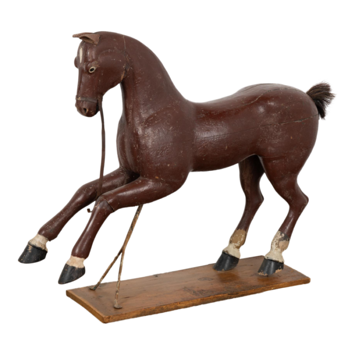 original brown painted and carved wooden horse from sweden circa 1900 5516