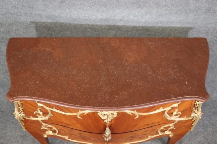 ormolu mounted french louis xv rouge marble top radiating inlay commode 0047