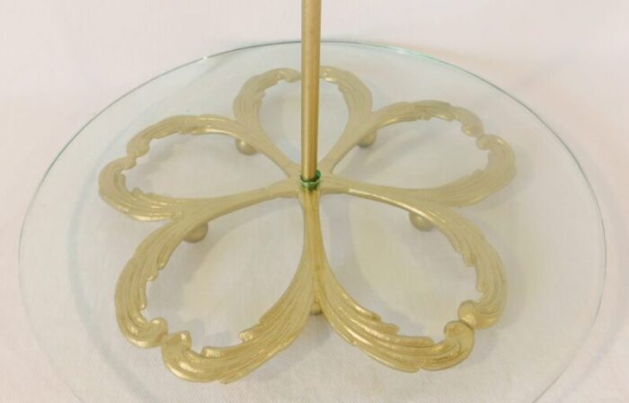 ornate vintage gold metal scroll and round glass footed dresser perfume serving tray 5197