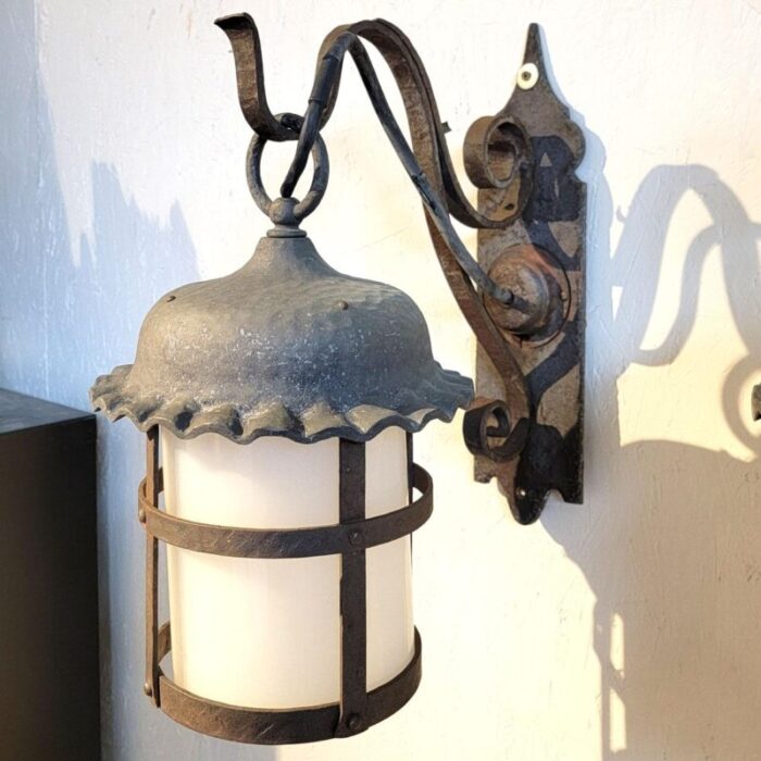 pair american lafayette hughes mansion exterior wrought iron one light lantern sconces 3836