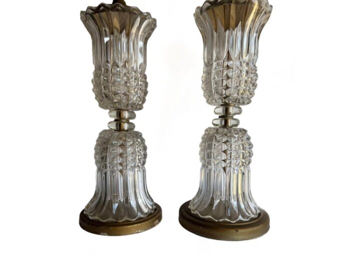 pair baccarat style mid 20th century molded glass table lamps 5775