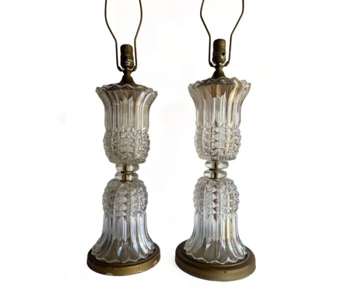 pair baccarat style mid 20th century molded glass table lamps 6688