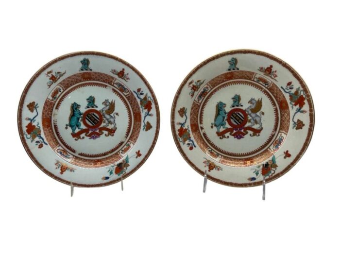 pair chinese export yonge armorial porcelain plates yongzhen circa 1731 1762